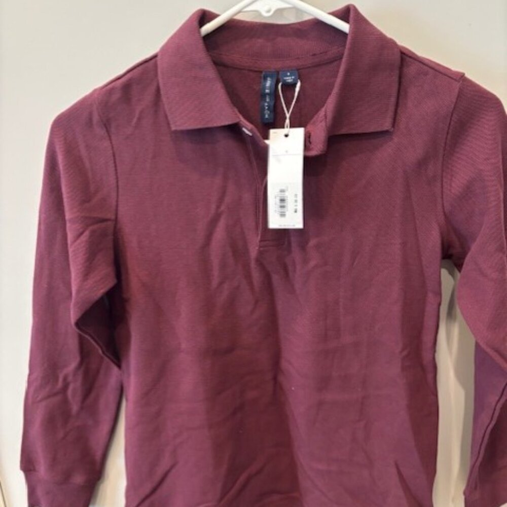 Janie and Jack Burgundy Long Sleeve Pique Polo - Size 8
